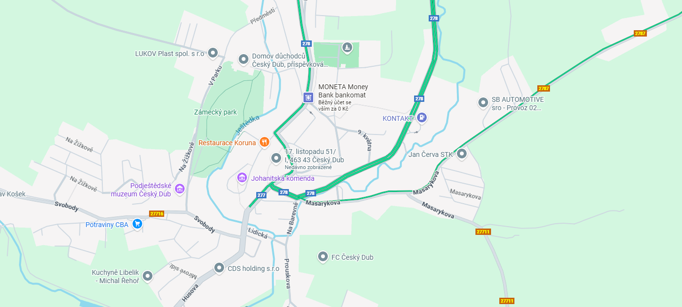 Obrázek mapy s místama kolem obytné zóny